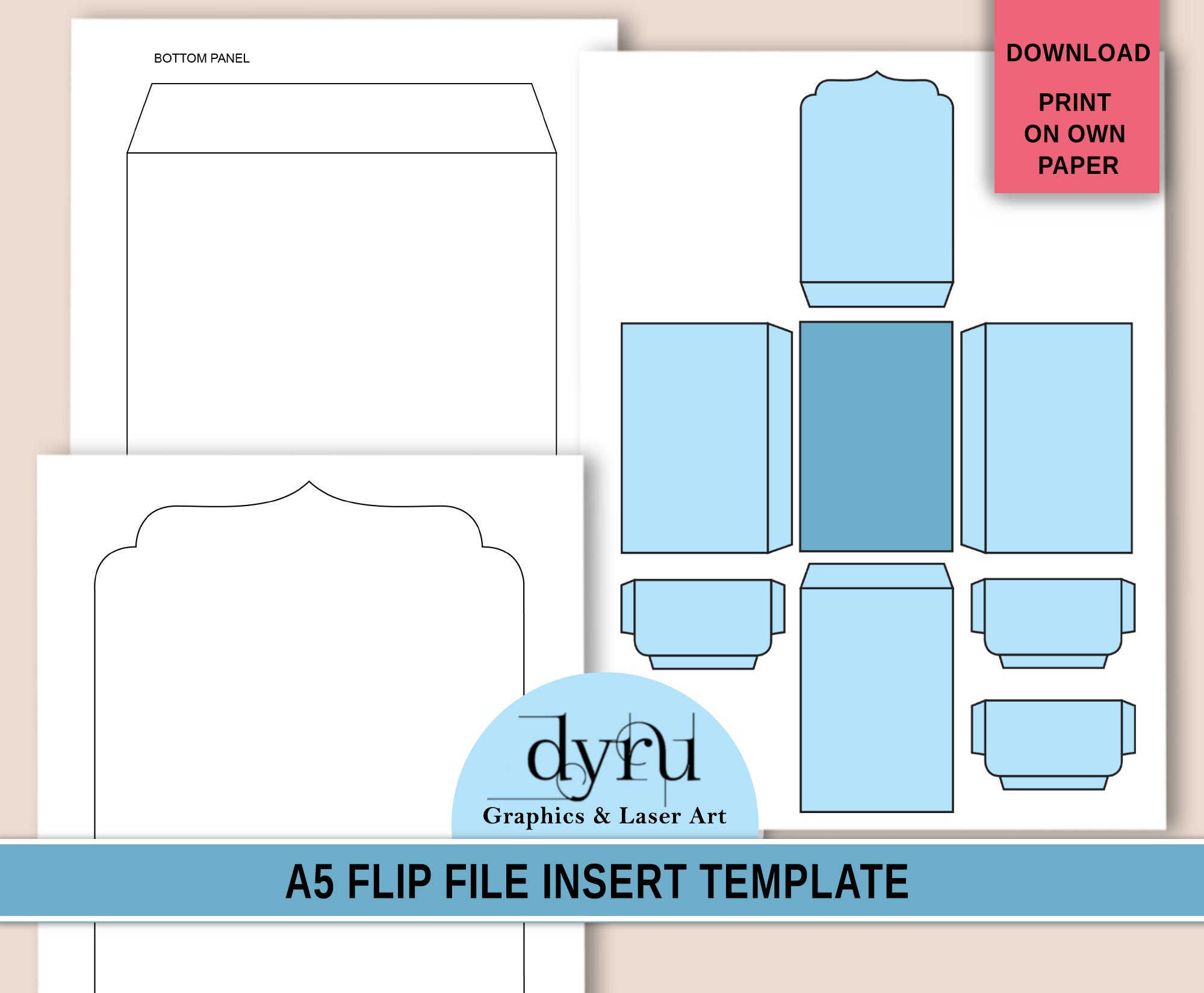 Flip Template, Junk Journal Kit, Black and White, Folder, Insert, Envelope Template, Ink Saver, Template Bundle, Printable, Dyru Graphics