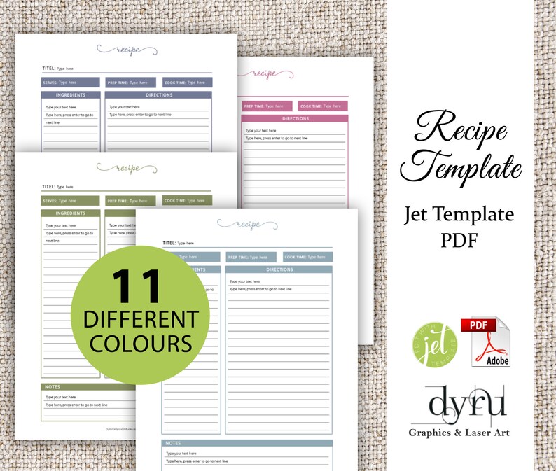 Multi Color Recipe Binder Template, Jet Template, Editable PDF, Color ...