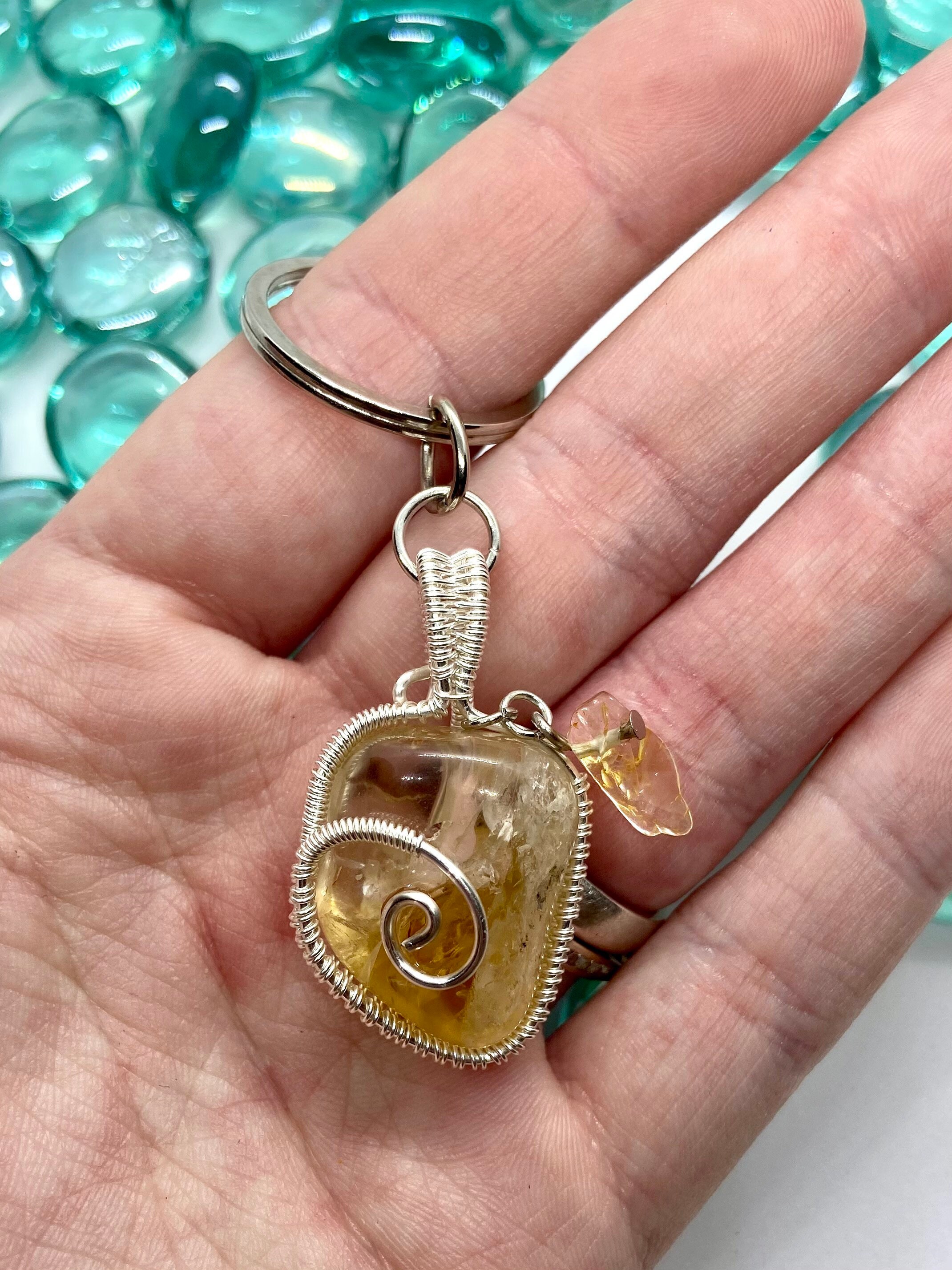 Wire wrapped keychain wire wrapped tumblestone gemstone Etsy