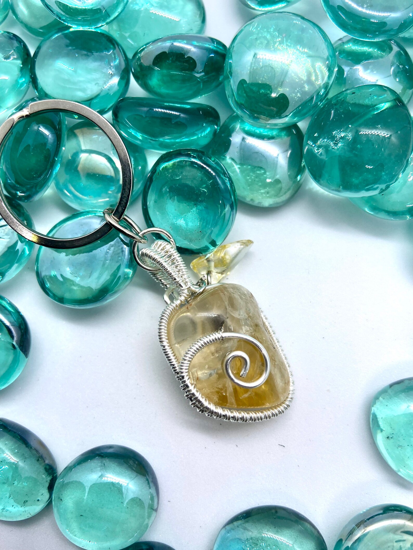 Wire wrapped keychain wire wrapped tumblestone gemstone Etsy