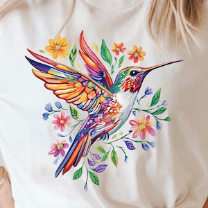 Floral Hummingbird PNG for T-shirt DTF & Sublimation | Digital Download Clipart, Easter Spring Season PNG File, Humming bird Png