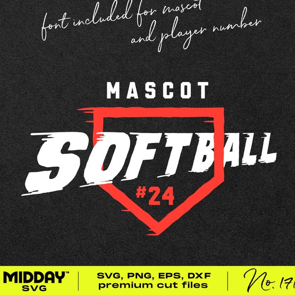 DIY Custom Softball SVG, PNG with font for mascot and player number
