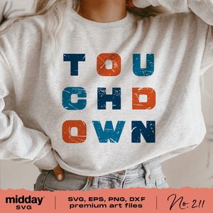 Touchdown Svg, Png Dxf Eps, voetbalspel dag shirt, Cricut gesneden bestanden, teamgeest, speldag ontwerpen, silhouet, decor, grafisch T-shirt