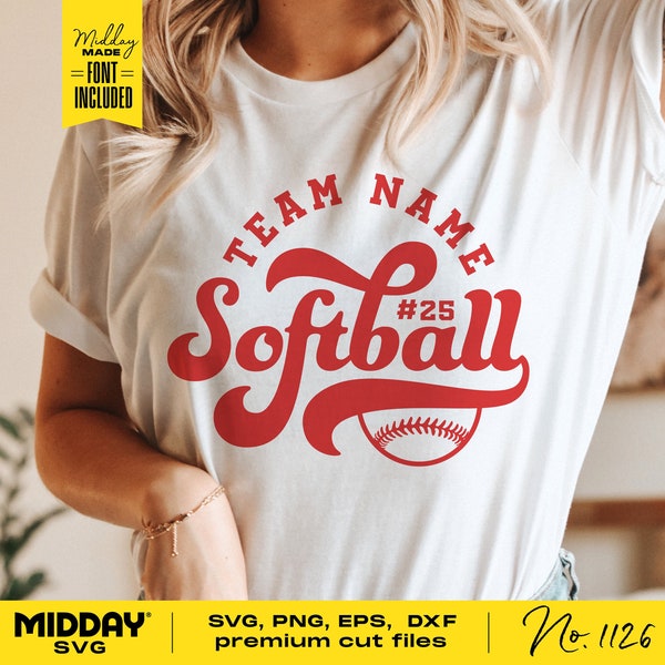 Modèle d'équipe de softball, Svg Png Dxf Eps, Design rétro de softball, Chemises de l'équipe de softball, Chemise maman de softball, Cricut, Silhouette, Logo de l'équipe