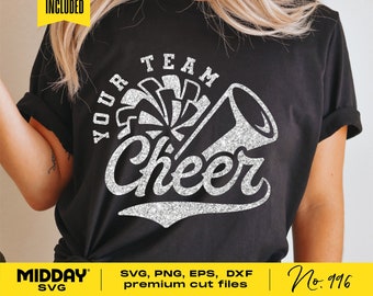 Cheer Svg, Png Dxf Eps, Cheerleader, Cheerleading shirt, Megaphone, Pom Pom, Cheer Cone, Cricut, Silhouette, Digital File, Cheer Team Shirt