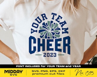 Cheer Team SVG, pompon, modèle de chemise de pom-pom girl (fichier numérique)
