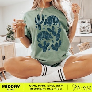 Gürteltier und Kaktus SVG PNG, Country Western Cowboy Cowgirl-Shirt-Design, rustikale südwestliche digitale Schnittdateien