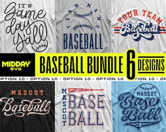 Pode incluir: Um conjunto de seis designs SVG com tema de beisebol para camisetas. Os designs apresentam várias frases e gráficos relacionados ao beisebol, incluindo "It's Game Day Y'all", "Team Name Baseball", "Your Team Baseball", "Mascot Baseball", "Base Ball" e "Mascot Base Ball #28".
