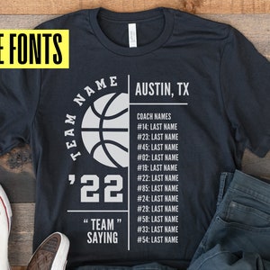 Basketball Team svg, Team Spirit Template svg, Roster Shirt svg, Png Eps Ai Dxf, Rückseite des Shirts, Basketball Coach svg, Cricut, Silhouette