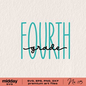 May include: A turquoise blue graphic design with the text "FOURTH grade" in black lettering.