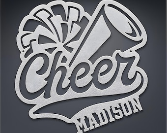 Customizable Cheerleader Steel Sign With Pom Pom and Megaphone