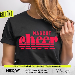 Retro Style Cheer Team Template Svg Png, DIY Cheerleading Shirt Design with Font for Mascot, Cheer Squad, Cheerleader Svg Png, Cute Cheer