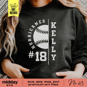May include: Black sweatshirt with a white baseball graphic and text that reads "HURRICANES #18 KELLY".