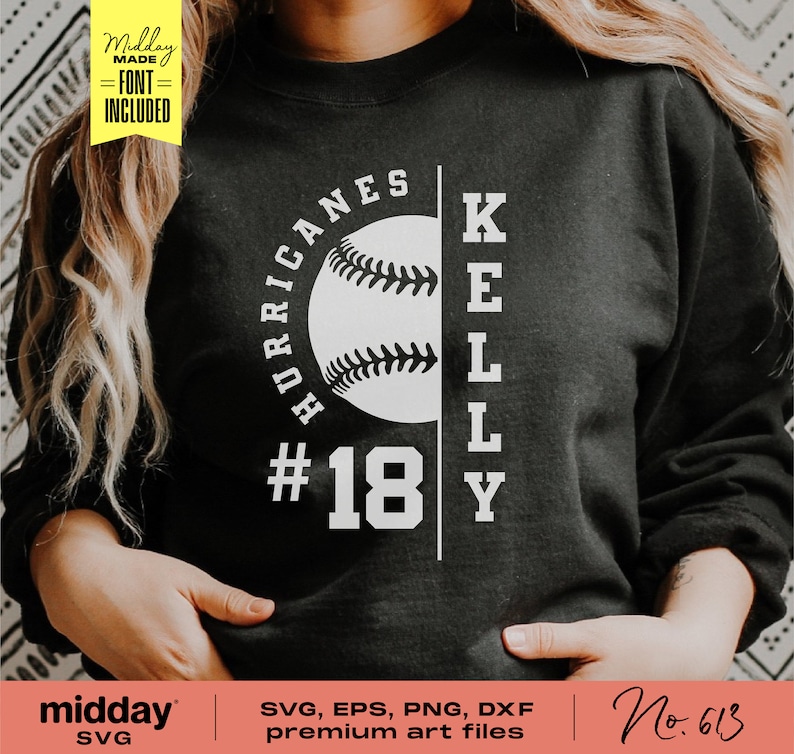 May include: Black sweatshirt with a white baseball graphic and text that reads "HURRICANES #18 KELLY".