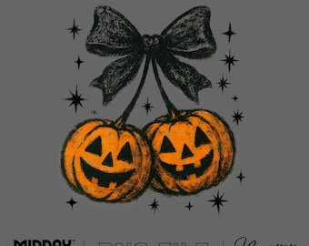 Halloween Pumpkin Cherries PNG, Fall Coquette Design (Digital Download)