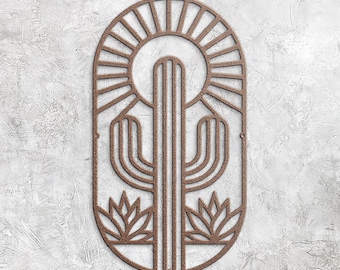 Modern Cactus Metal Wall Art Sign, Steel Desert Decor for Indoor or Outdoor Use