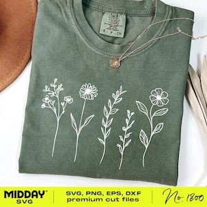 Un minimum de fleurs sauvages au format PNG, Svg printanier, svg de fleurs sauvages, svg de fleurs sauvages, svg bouquet de fleurs, svg de jardinage, graphiques de fleurs sauvages