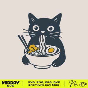 Chat drôle et mignon mangeant des ramen Svg Png, Adorable minou mangeant des ramen, drôle de gourmet Svg Png, amoureux des chats Svg Png, chat maman Svg Png