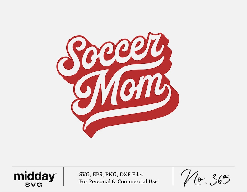 K&ouml;nnte beinhalten: Rot-wei&szlig;er stilisierter Text, der "Soccer Mom" in einer Retro-Schriftart liest.