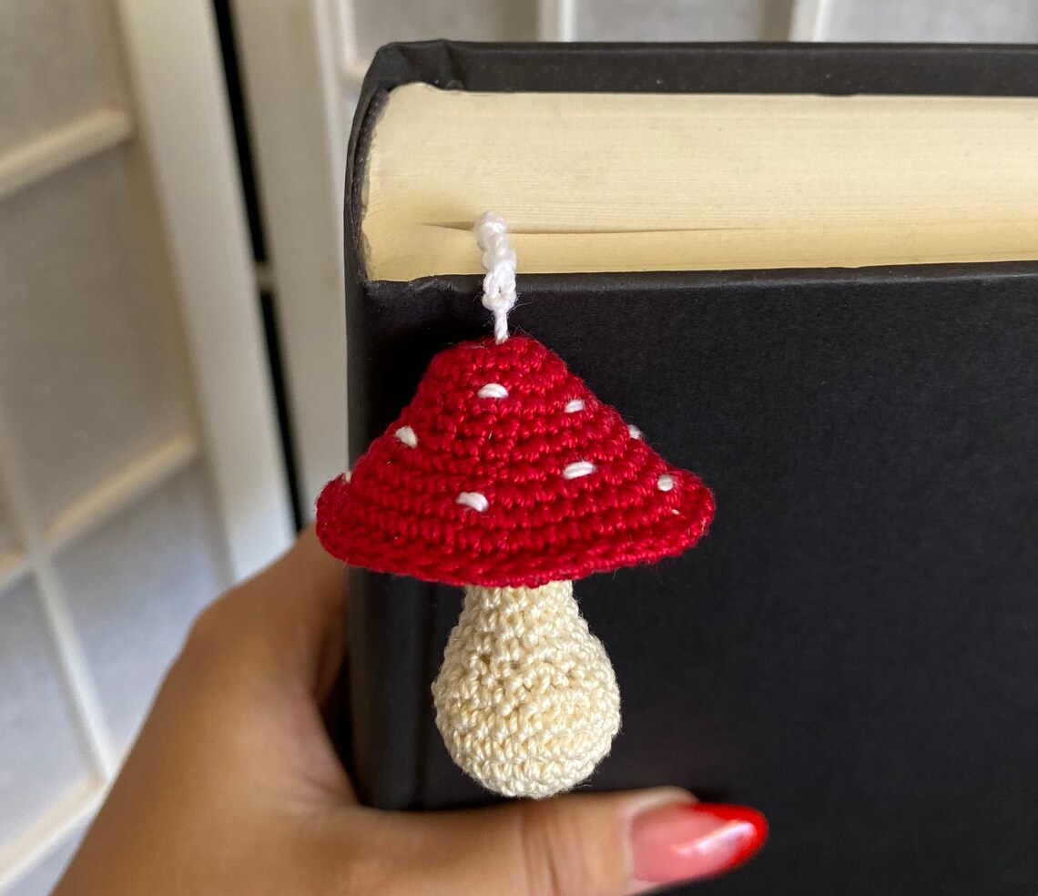 Cute Crocheted Mushroom Bookmark Spotted Red Cottagecore Etsy