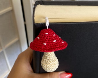 Cute Crocheted Mushroom Bookmark - Spotted Red Cottagecore Mushroom Bookmark