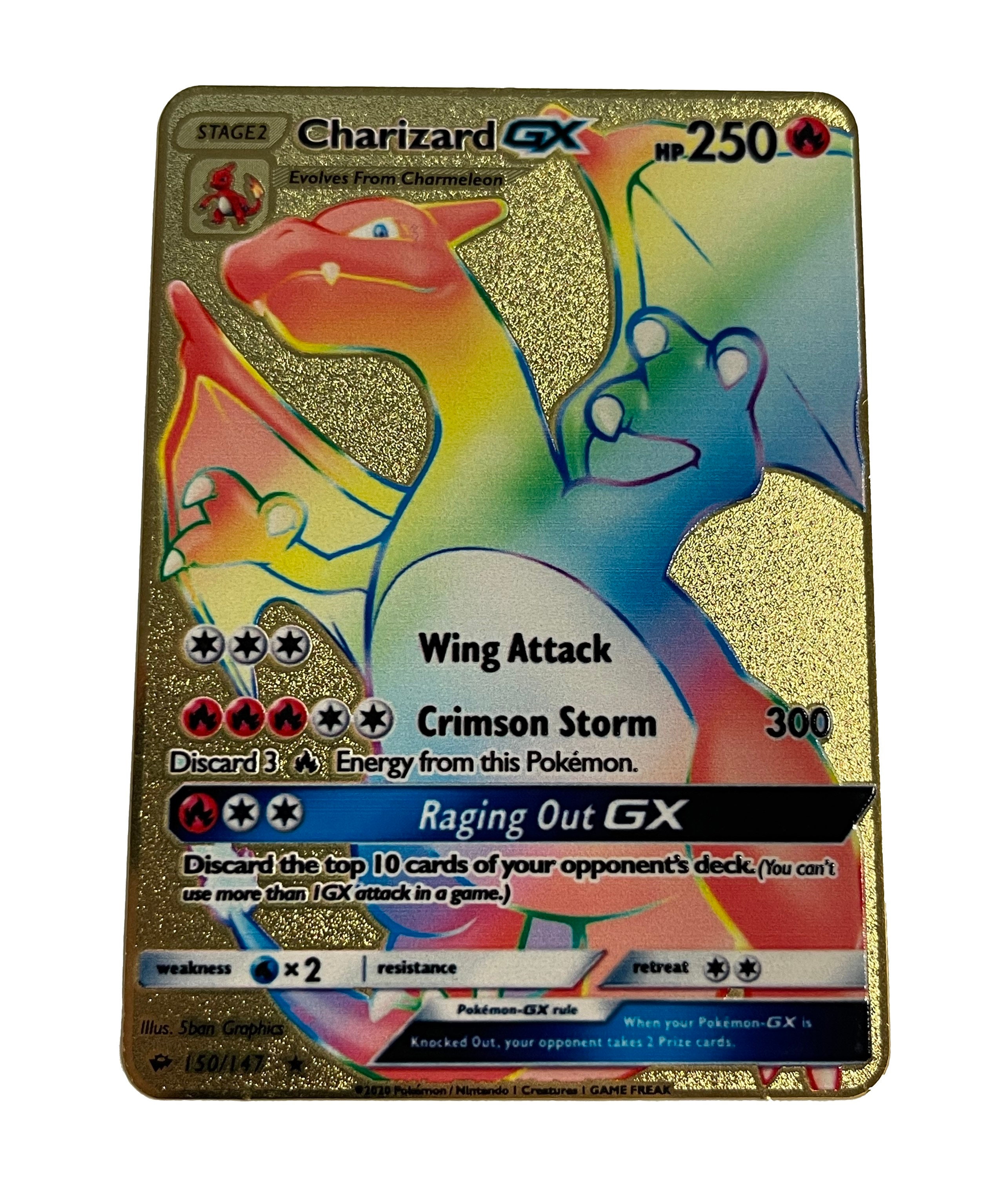 Charizard Gx Rainbow Gold Metal Card Collectors Rare Etsy
