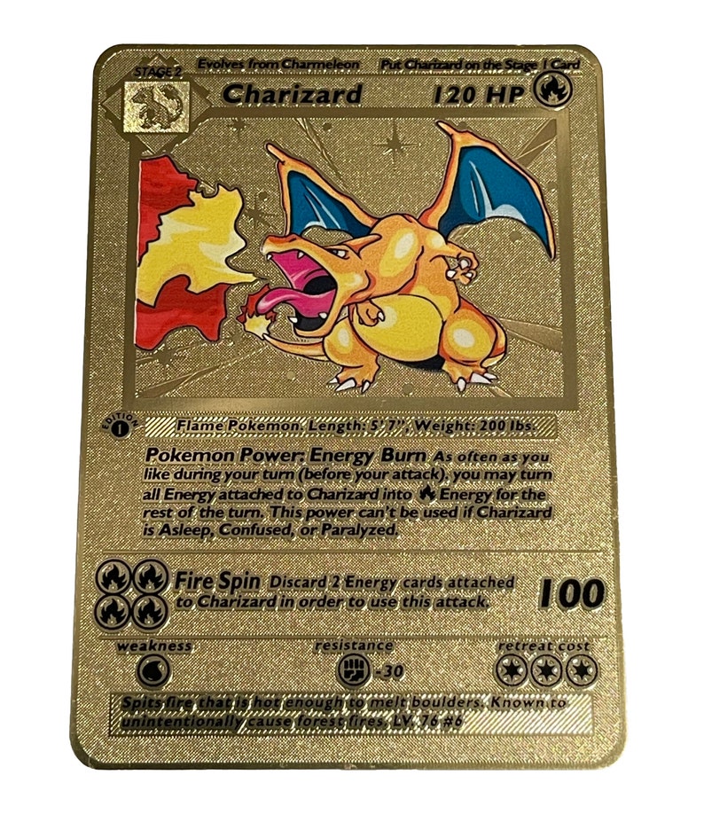 Gold Charizard 1st Edition Gold Metal Card Collectors Rare Etsy