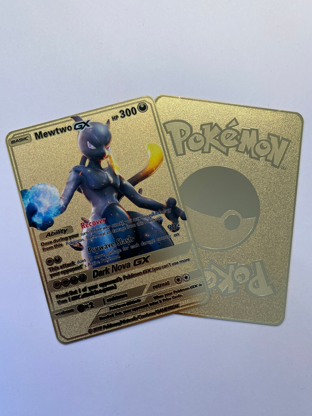 Mewtwo GX Dark Nova Gold Metal Card Collectors Rare Shiny Etsy
