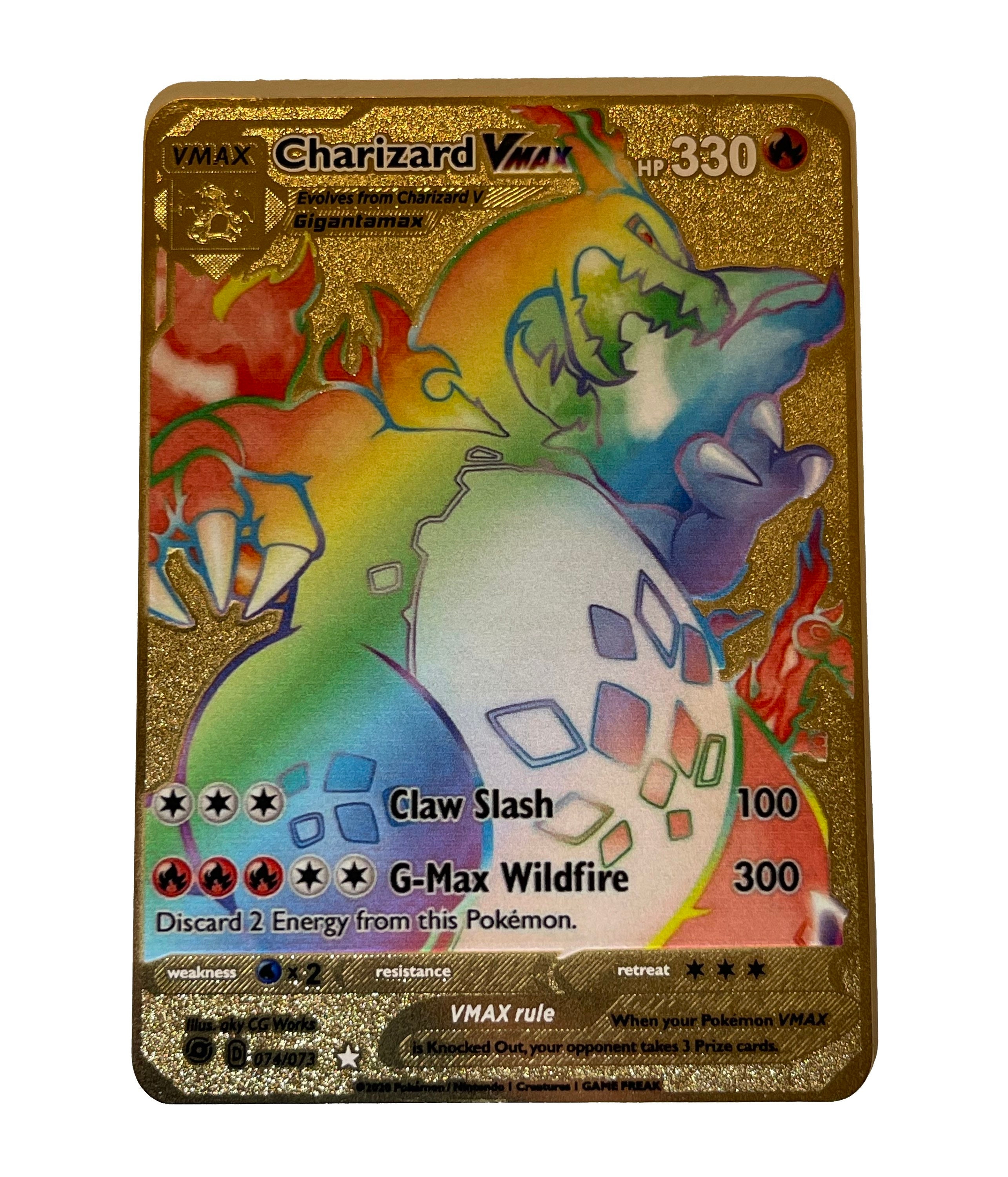 Game Fan and Collectors Charizard Metal Gold Plated Cards Vmax，Rare Rainbow Vmax Cards，Charizard Vmax/GX/DX Golden Collection Cards Best Gift for Kids and Adult 