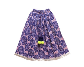 Kids Girls Beautiful Skirt, Comfortable Pure Cotton floral printed flared maxi skirt, Indian Sanganeri hand printed girls skirt.