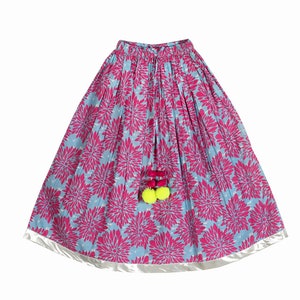 Kids Girls Skirt, Comfortable Pure Cotton floral printed flared maxi skirt, Indian Sanganeri hand printed girls skirt.