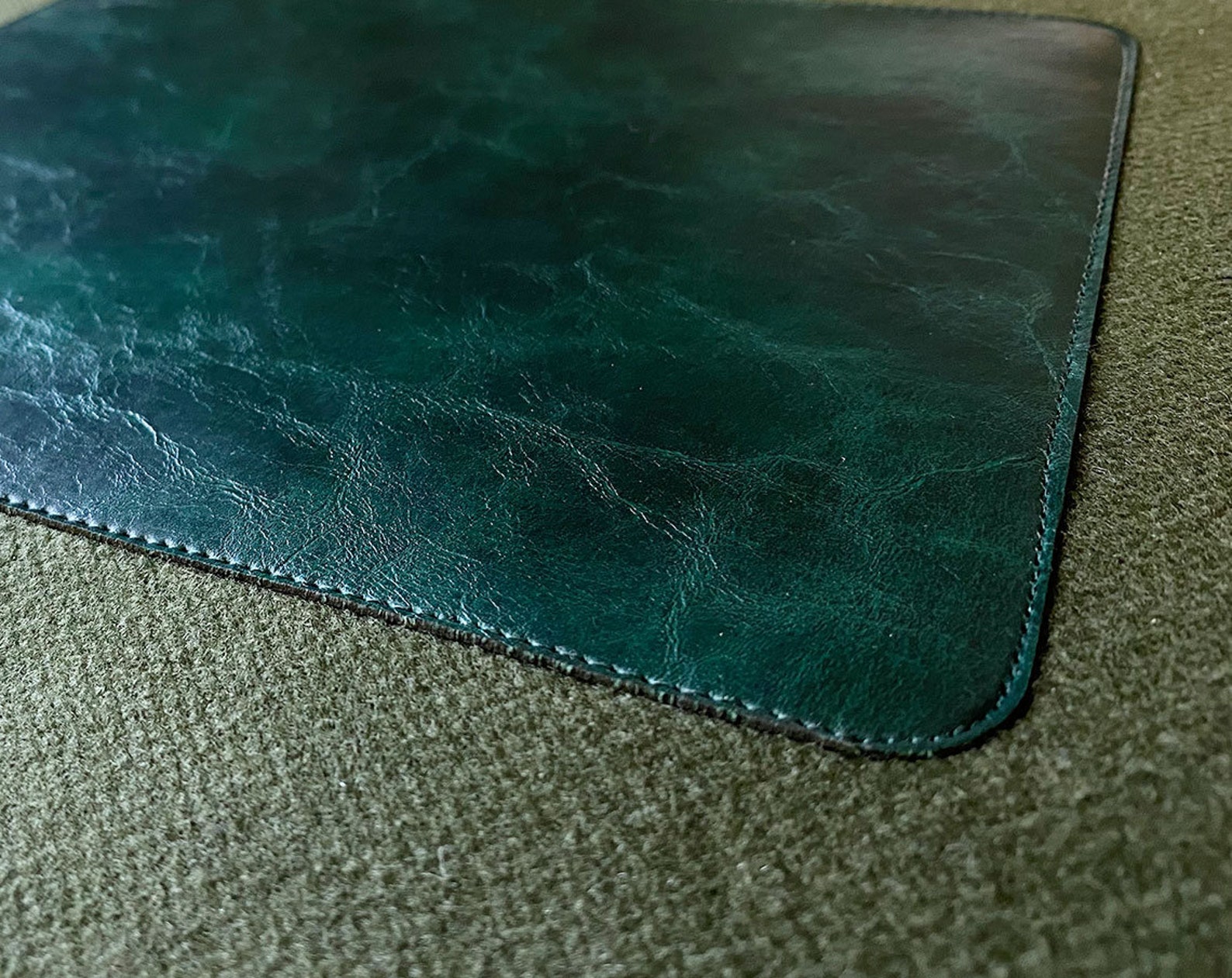Green Large Felt Desk Mat Leather Black Mousepad Completely Etsy