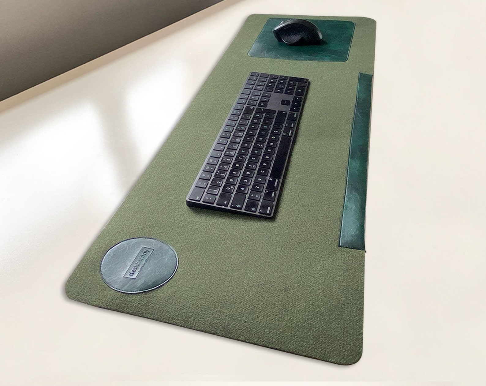 Green Large Felt Desk Mat Leather Black Mousepad Completely Etsy