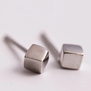 Sterling Silver Cube Stud Earrings: Small Square Box Design