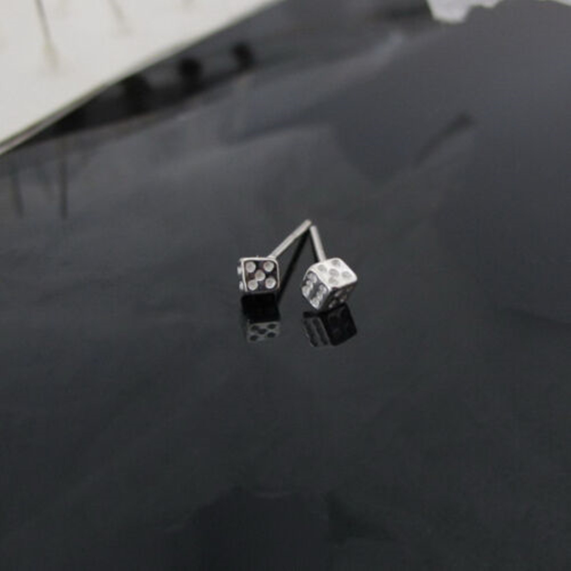 Small Dice Blue 3mm Sterling Silver 925 Studs Earrings Carded