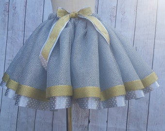 shiny silver tutu skirt, gold mesh tutu skirt, silver unique tutu, ballerina skirt, girls birthday outfit, wedding skirt, double layer tutu.