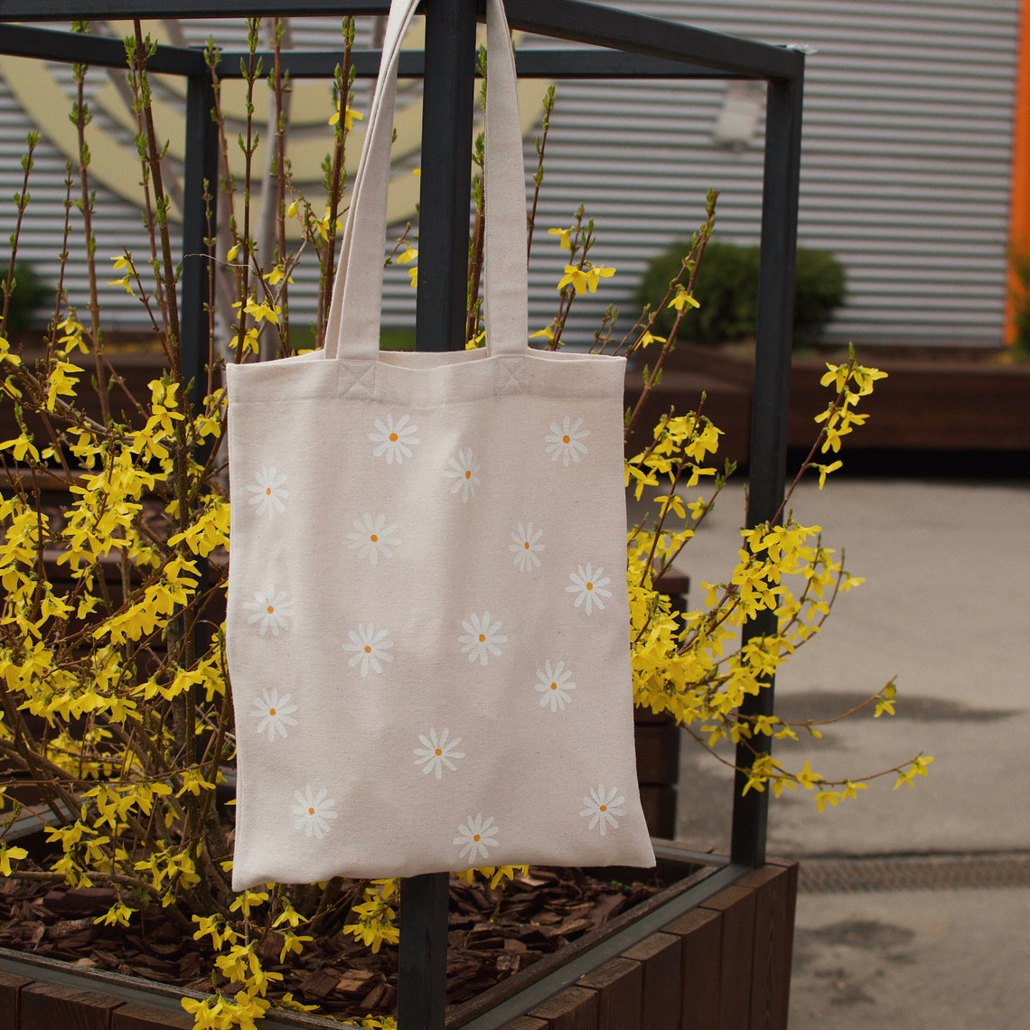Tote Bag with daisies ECO bag with daisy Flowers handmade Etsy
