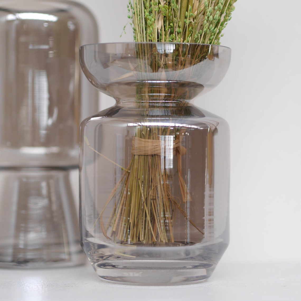 DECOR NEW Vase Grau Taupe Glanz Glas Blumenvase Etsy