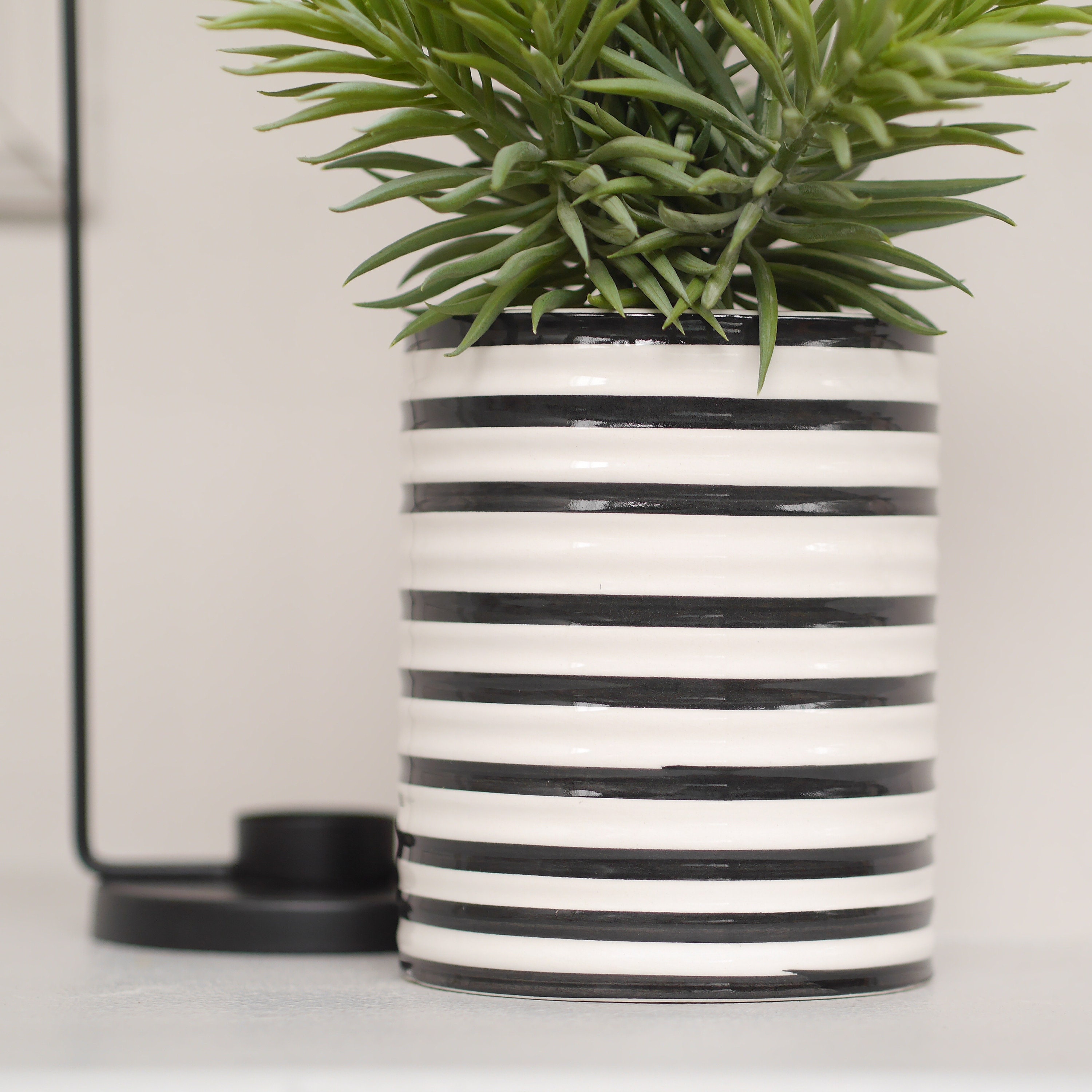 DECOR NEW Planter Black White Round Scandi Striped Etsy
