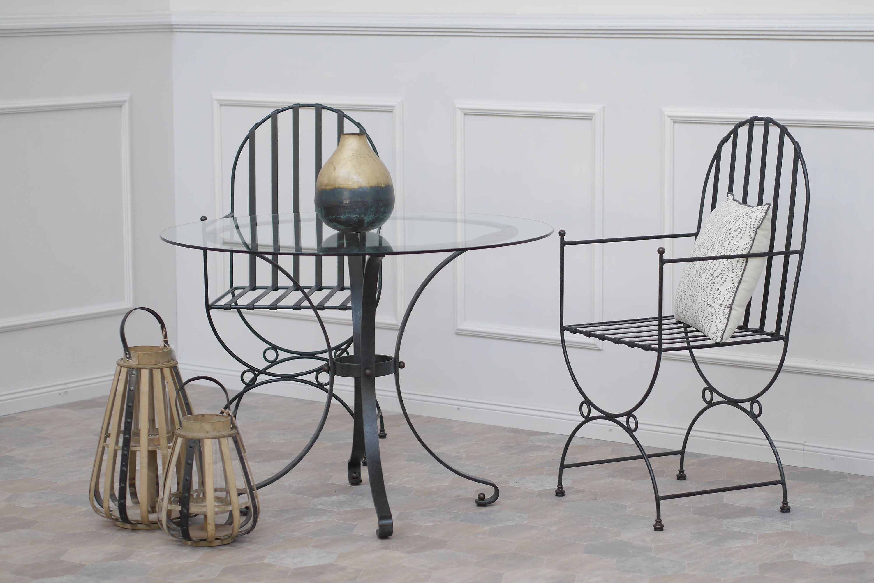 DESIGN Gartenmöbel-SET Metall schwarz Vintage glas | Etsy