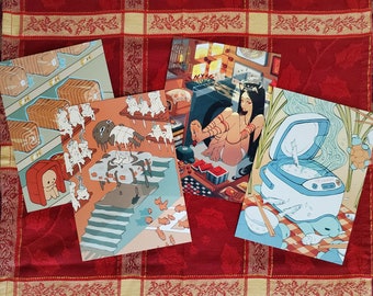 UN)LIVING ROOM Art Postcard Set • Dreamy, Aesthetic Anime Mini Prints • Cute, Kawaii Stationery Gifts • Surreal, Isometric Illustrations!