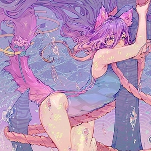 SINK OR SWIM Art Print • Dreamy, Aesthetic Anime Wall Decor • Surreal, Pastel Catgirl Illustration • Perfect Gift for Hopeless Romantics!