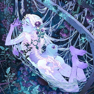 MUSCADINE Art Print • Goth Garden Illustration • Gift for Monster Girl Lovers and Dark Forest Fairies! • Dreamy, Surreal Anime Wall Décor!