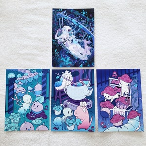 MUSCADINE Art Postcard Set • Dreamy Aesthetic Anime Mini Prints • Cute Surreal Stationery Gifts • Featuring Cozy Grapes & Forest Mushrooms!