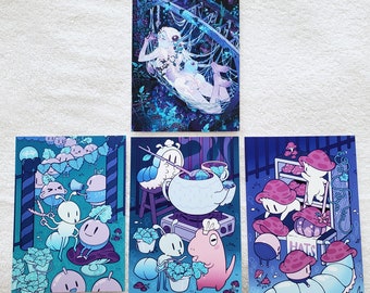 MUSCADINE Art Postcard Set • Dreamy Aesthetic Anime Mini Prints • Cute Surreal Stationery Gifts • Featuring Cozy Grapes & Forest Mushrooms!