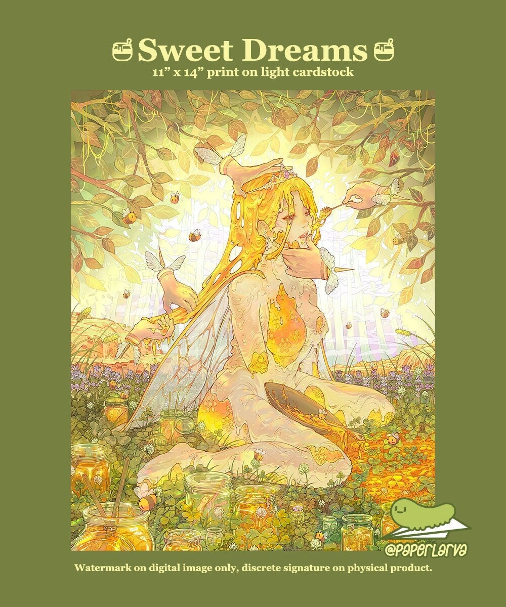 SWEET DREAMS Art Print • Dreamy, Aesthetic Anime Wall Decor • Surreal Honey 'n Clover Illustration • Cottagecore Gift for Bee Boys 'n Gals!