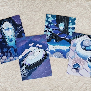 PAPER LARVA Art Postcard Set • Dreamy, Aesthetic Anime Mini Prints • Cute, Kawaii Stationery Gifts • Featuring Bugs and Dark Forest Plants!