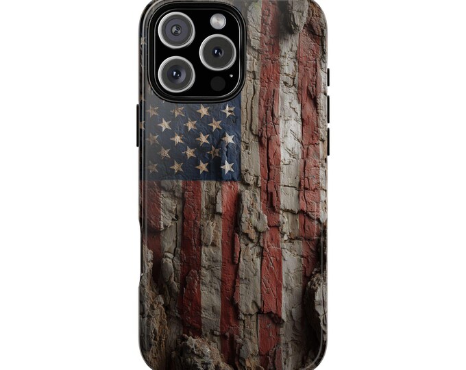 American Flag Oak Bark USA Brush Phone Case: iPhone, Galaxy, Pixel - Lifetime Warranty