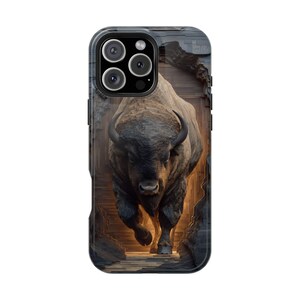 Powerful Bison Stone Slab Buffalo Print Phone Case: iPhone, Samsung Galaxy, Pixel