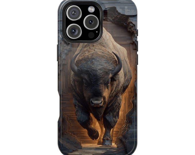 Powerful Bison Stone Slab Buffalo Print Phone Case: iPhone, Galaxy, Pixel - Lifetime Warranty